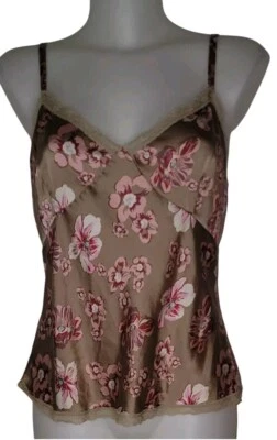 De Colección Y2k Express Talla L Mujer Marrón Seda Floral Babydoll Hada Coqueta Cami Top Foto 1 de 4