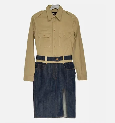 Jean Paul Gaultier vintage denim and cotton dress in beige and blue - Size S - Image 1 of 4