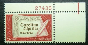 1230 MNH 1963 5c Carloina Charter PNS 1663 Edenton colony Raleigh North South - Picture 1 of 1