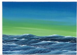 ACEO Original Acrylic Choppy Waves Ocean Seascape Miniature Painting HYMES