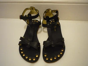 Matt Bernson Black Leather Gladiator Sandals Gold Studs Size 8 - Picture 1 of 7