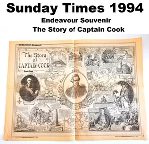 SUNDAY TIMES 1994 Endeavour Souvenir Story Captain Cook Newpaper London Gazette - Picture 1 of 4