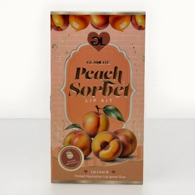 Glamlite Dessert Lip Gloss Oil Hybrid +Velvet Liner Kit Peach Sorbet Peachy-Nude - Image 1 of 4