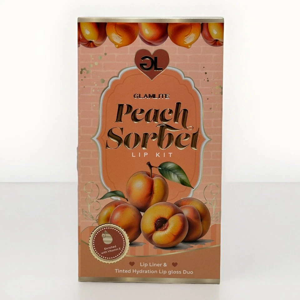 Glamlite Dessert Lip Gloss Oil Hybrid +Velvet Liner Kit Peach Sorbet Peachy-Nude - Image 1 of 4