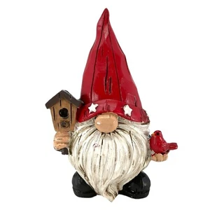 Patriotic Americana Gnome with Red Hat holding Birdhouse & Bird Figurine 4 Inch - Picture 1 of 8