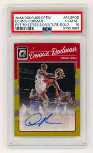 2023-24 Donruss Optic Retro Gold Prizm Dennis Rodman Auto 1/10 PSA 10 HOF POP 2 - Picture 1 of 2