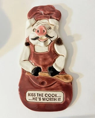 Vintage Ceramic Pig Kitchen Wall Decor Kiss the Cook Smoky Mountain Pottery 1994 - Image 1 of 4