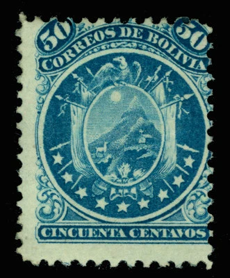 BOLIVIA 1868 CONDOR  50c blue (nine stars) Scott # 12 mint MH  Fine - Image 1 of 2