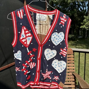 Vintage Rare Eagle’s Eye 4th Of July Patriotic Parade Sweater Vest Size S Blue - Picture 1 of 3