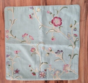 Pottery Barn EMBROIDERED PILLOW COVER Decorative LINEN FLORAL GREEN #P397 - Picture 1 of 7
