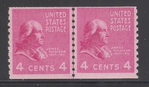 US Sc 843 MNH. 1939 4c red violet James Madison Joint Line Pair, F-VF - Picture 1 of 1