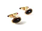 Small Vintage Gold Tone & Red Cufflinks By Krementz Patented 52016
