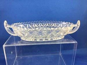 Vintage 8” IMPERIAL DIAMOND Clear Pressed Glass Double Handle Relish Boat Dish - Picture 1 of 9