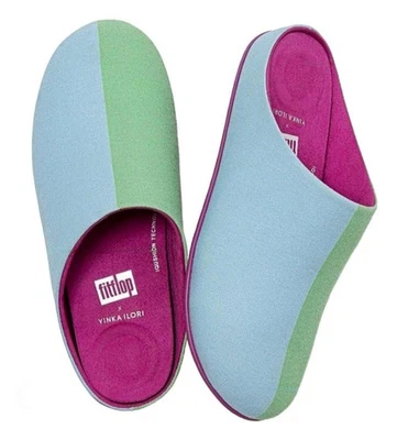 FITFLOP CHRISSIE IQUSHION YINKA ILORI SIZE 3/36 GREEN/BLUE CANVAS SLIPPERS VGC - Image 1 of 4