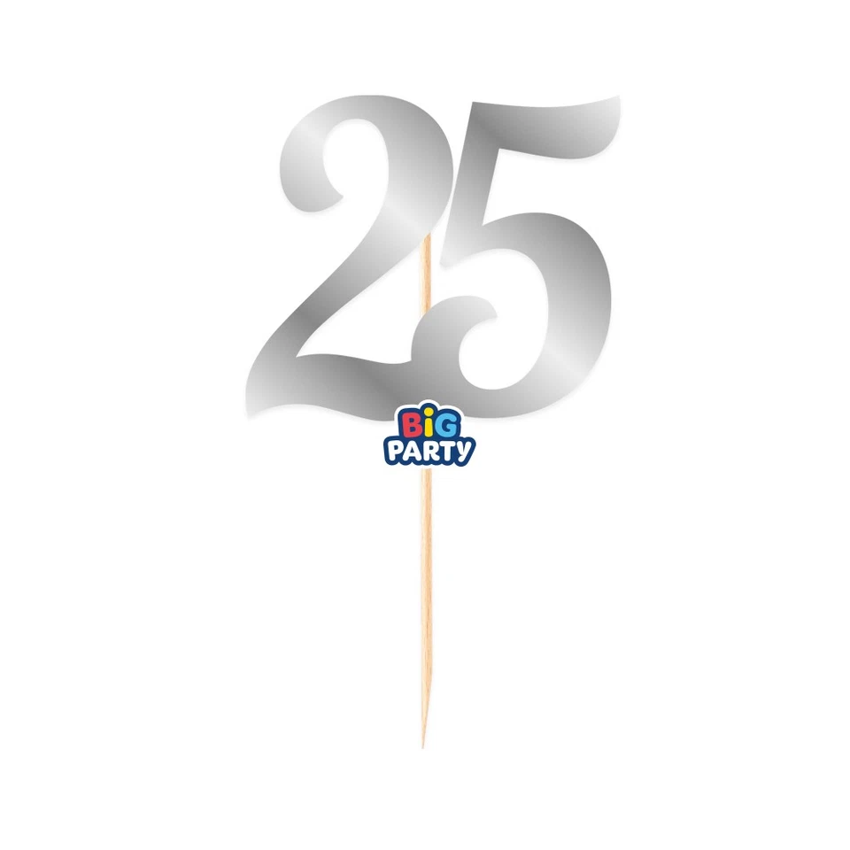 Cake Topper in carta numero 25 ARGENTO Lucido - decorazione torte dolci - Immagine 1 di 1