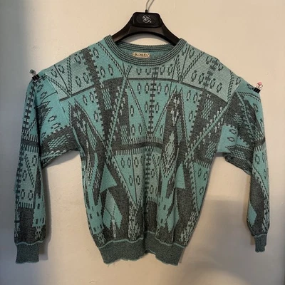 Vintage 1980's Koman Retro Aqua Blue Black Sweater Sweater Xl Y2K vibe - Image 1 of 4