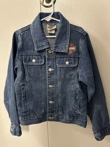 Harley Davidson Kids Jean Buttoned Jacket Size 8-10 - Picture 1 of 4