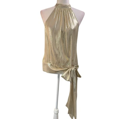 Top Halter Trina Turk Champagne Oro Seda - Talla Pequeña - Top Elegante Foto 1 de 4