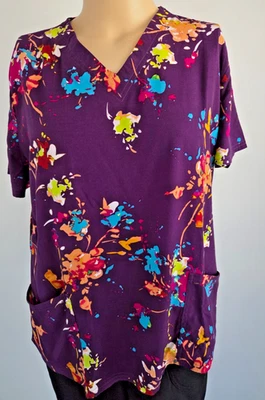 Blusa Médica Mantequilla Suave Elastizada XL Tinta Blot Acuarela Berenjena Bolsillos Foto 1 de 3