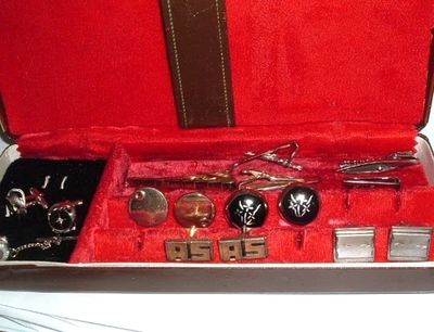 Joyero de cuero vintage para hombre con clips de corbata gemelos Hickok Swank Foto 1 de 4