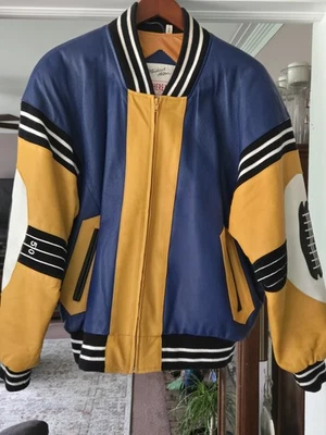 Men’s 1991 Michael Hoban WHERE M I Leather Football Varsity Jacket Size M USED - Image 1 of 4