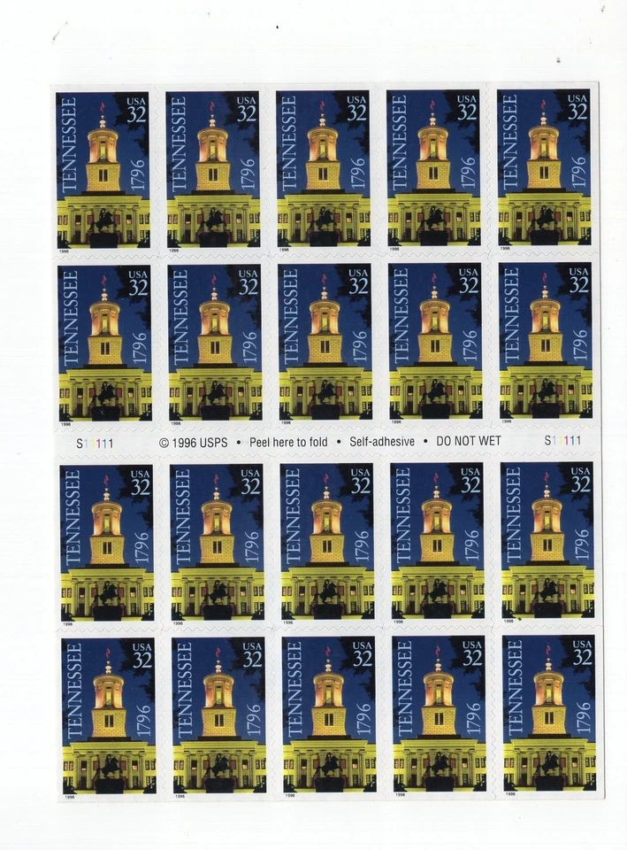 1996 32 cent Tennessee complete booklet of 20 Scott #3071a, Mint NH - Image 1 of 1