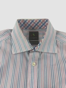 Tailorbyrd Men’s Medium Blue Pink Striped Dress Shirt Long Sleeve Button Up - Picture 1 of 11