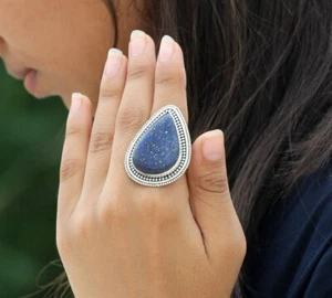 Fantástico Azul Lapislázuli Gema 925 Plata de Ley Hecho a Mano Anillo Todo Talla - Imagen 1 de 7