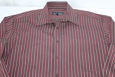 Рубашка мужская Nicole Miller L большая красная в полоску с длинным рукавом на пуговицах спереди - Изображение 1 из 4