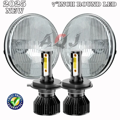 FIT 1967-1972 Chevy C10 Pair 7 inch LED Headlights Round DOT Approved Hi-Lo Lamp - Image 1 of 4