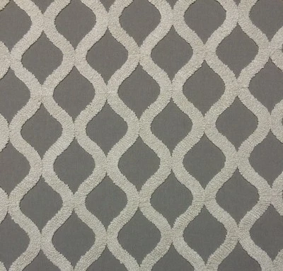 BALLARD DESIGNS HAVILAND PEWTER EMBROIDER TRELLIS SCROLL FABRIC BY THE YARD 54"W - Image 1 of 4