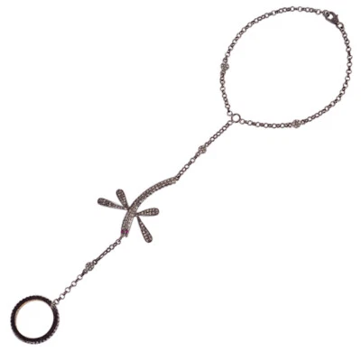 Diamond Ruby Dragonfly Ring Bracelet 925 Silver Gold Wedding, Boho Jewelry - Image 1 of 4