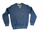 US Polo Assn kleines langärmeliges Crew-Sweatshirt für Herren marineblau hellbraun neu mit Etikett