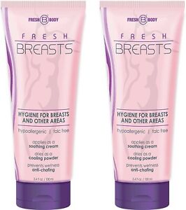 Fresh Breasts 3.4 oz Tube (2 PACK) NEW - Anti Chafing Lotion Powder Deodorant