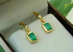 2Ct Emerald Cut Lab Created Diamond Dangle Drop Earrings 14K Yellow Gold Plated - Picture 1 of 3