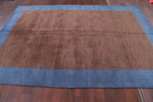 Contemporary Mocha Brown/Blue Modern 7x10 Gabbeh Indian Oriental Area Rug Wool - Picture 1 of 12