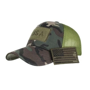 Forrest Green Camouflage USA Flag Detachable Patch Mesh Baseball Hat Cap, Camo - Picture 1 of 2