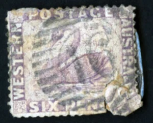 NSW 6 D Violet Swan Watermark Crown and CC 1883 Used Damaged - Picture 1 of 2