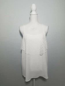 White Charming Charlie Tank Spaghetti Strap Mesh Neckline White Semi Sheer Large - Picture 1 of 10