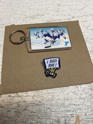 St. Louis Blues Kiel Grand Opening Oct. 8-9-1994 Key Chain & I Bleed Blue! Pin Cover