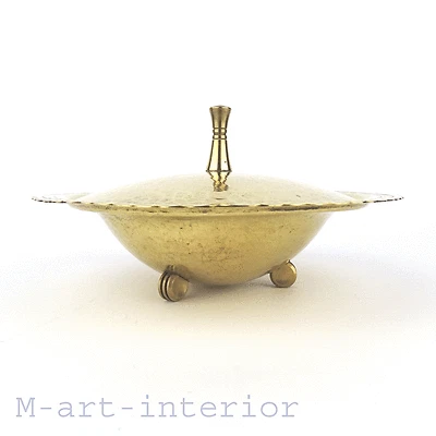 alte Dose Deckeldose Messing Hammerschlag Dreibein Brass Tin Werkbund 40er 50er - Bild 1 von 4
