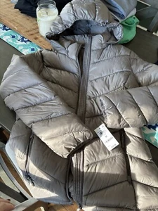 Charter Club Womens Gray Packable Quilted Hooded Down Puffer Jacket Full Zip Med - Picture 1 of 4