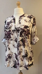 Blusa para mujer Calvin Klein talla grande floral púrpura y gris nueva con etiquetas - Imagen 1 de 5