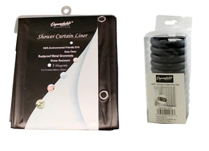 Black EVA Shower Curtain Liner Matching Set, Easy-Glide Plastic Hooks 72" x 72" - Picture 1 of 8