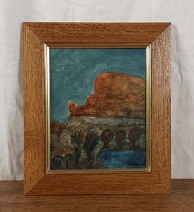 Oasis del desierto, pintura al óleo de paisaje, decoración en tono tierra, artista ucraniano Bannikov - Imagen 1 de 9