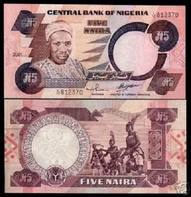 NIGERIA 5 NIARA P-24 2001 x 100 Pcs Full BUNDLE EAGLE DANCER UNC MONEY BILL NOTE - Image 1 of 2