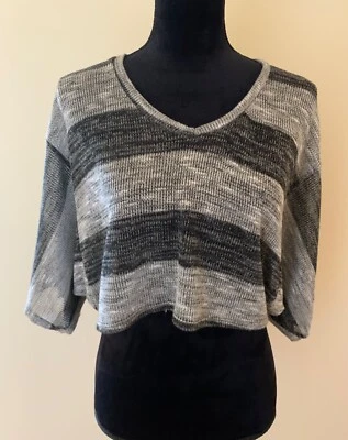 Gibson Womens Juniors Kimono Sleeve Sheer Knit Gray Blouse Crop Top Tunic Sz L - Image 1 of 4