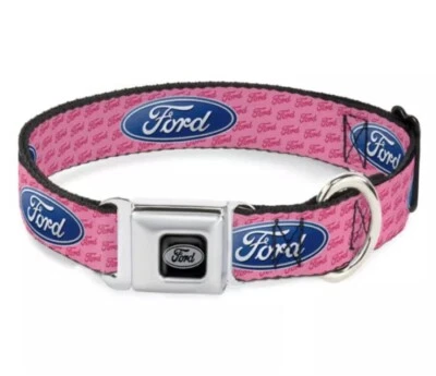 BUCKLE-DOWN FORD Dog Collar Seat Belt Buckle Pink Licensed SMALL 15”-26” Neck Size
