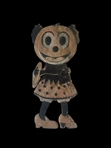 Vintage GERMAN Halloween Embossed Die Cut Girl Jack-O-Lantern playing Cymbals - Picture 1 of 2