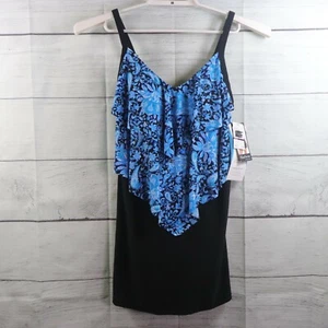 Slim Swim By Magic Brands Womens Size M Swim Suit Blue Black - Picture 1 of 12